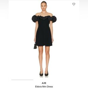 Aje Black Off-Shoulder Puff Sleeve Mini Dress